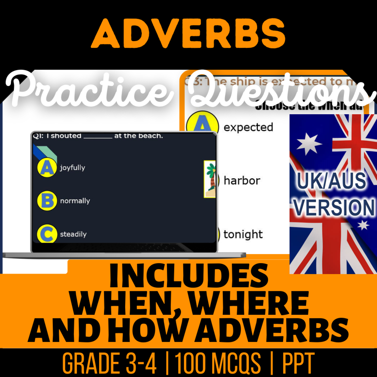 An educational teaching resource from Cored Education entitled UK/Aus Spelling Adverbs Practice Questions - Year 4-5 (PPT) downloadable at Teach Simple.