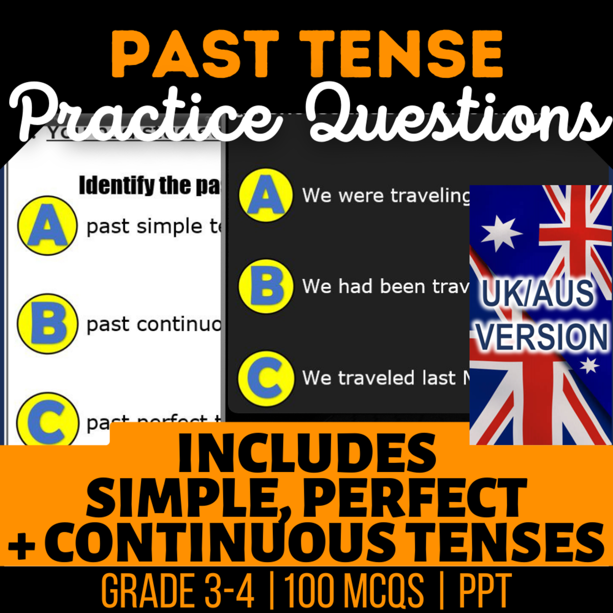 An educational teaching resource from Cored Education entitled UK/Aus Spelling Past Tense Practice Questions - Year 4-5 (PPT) downloadable at Teach Simple.