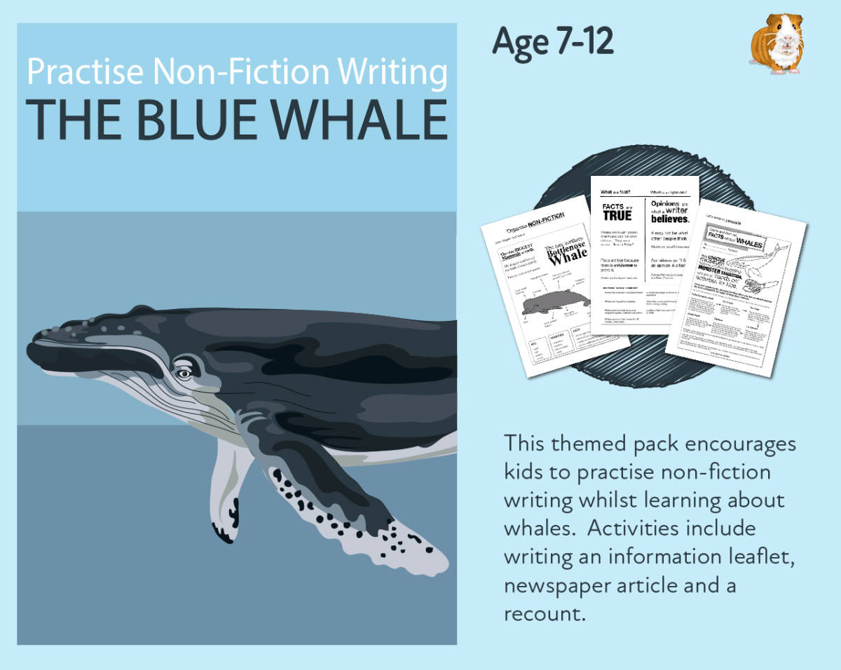An educational teaching resource from Guinea Pig Education entitled Practise Non Fiction Writing: The Blue Whale (7-11 years) downloadable at Teach Simple.