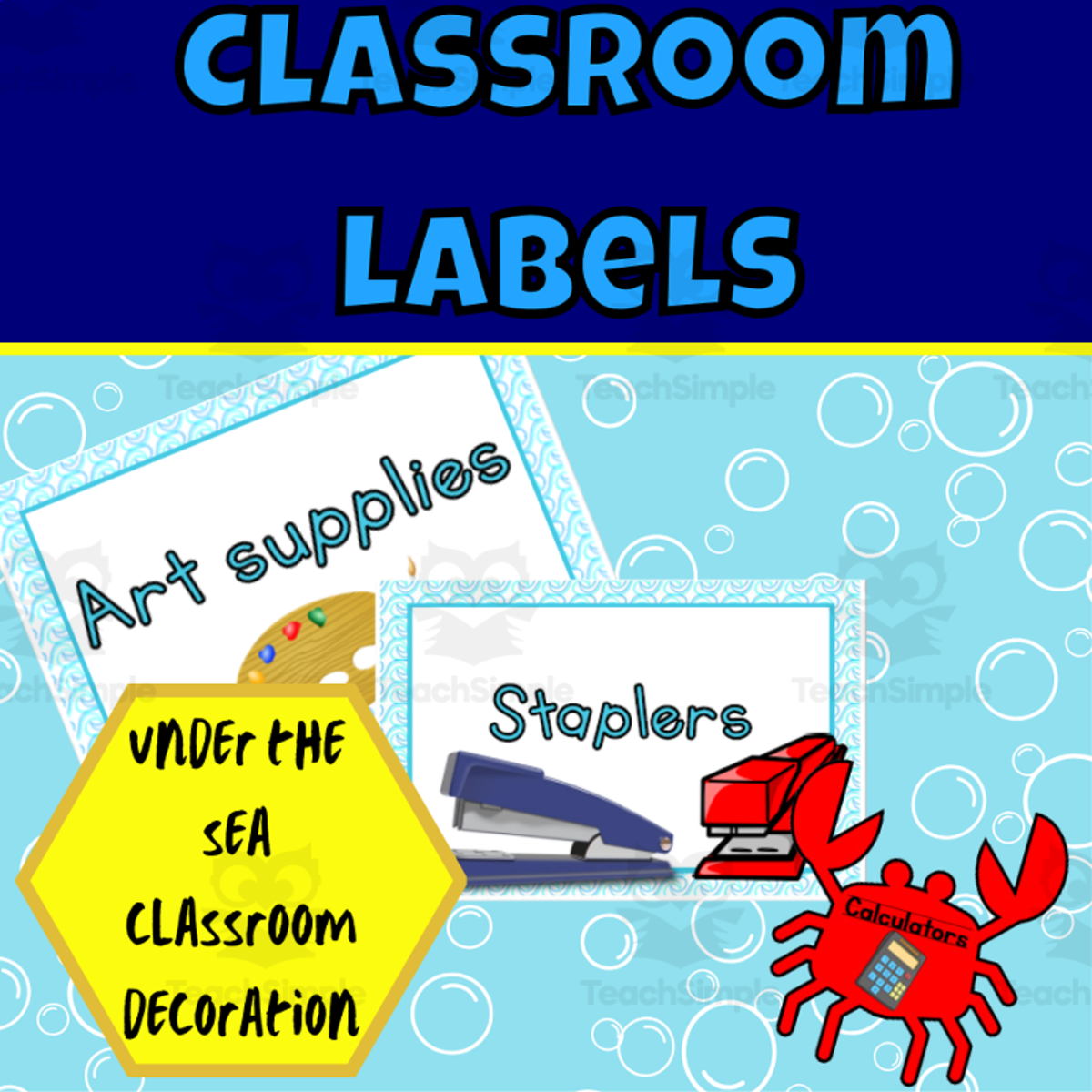 An educational teaching resource from Ezee 101 entitled Under the sea basic labels wave edition downloadable at Teach Simple.
