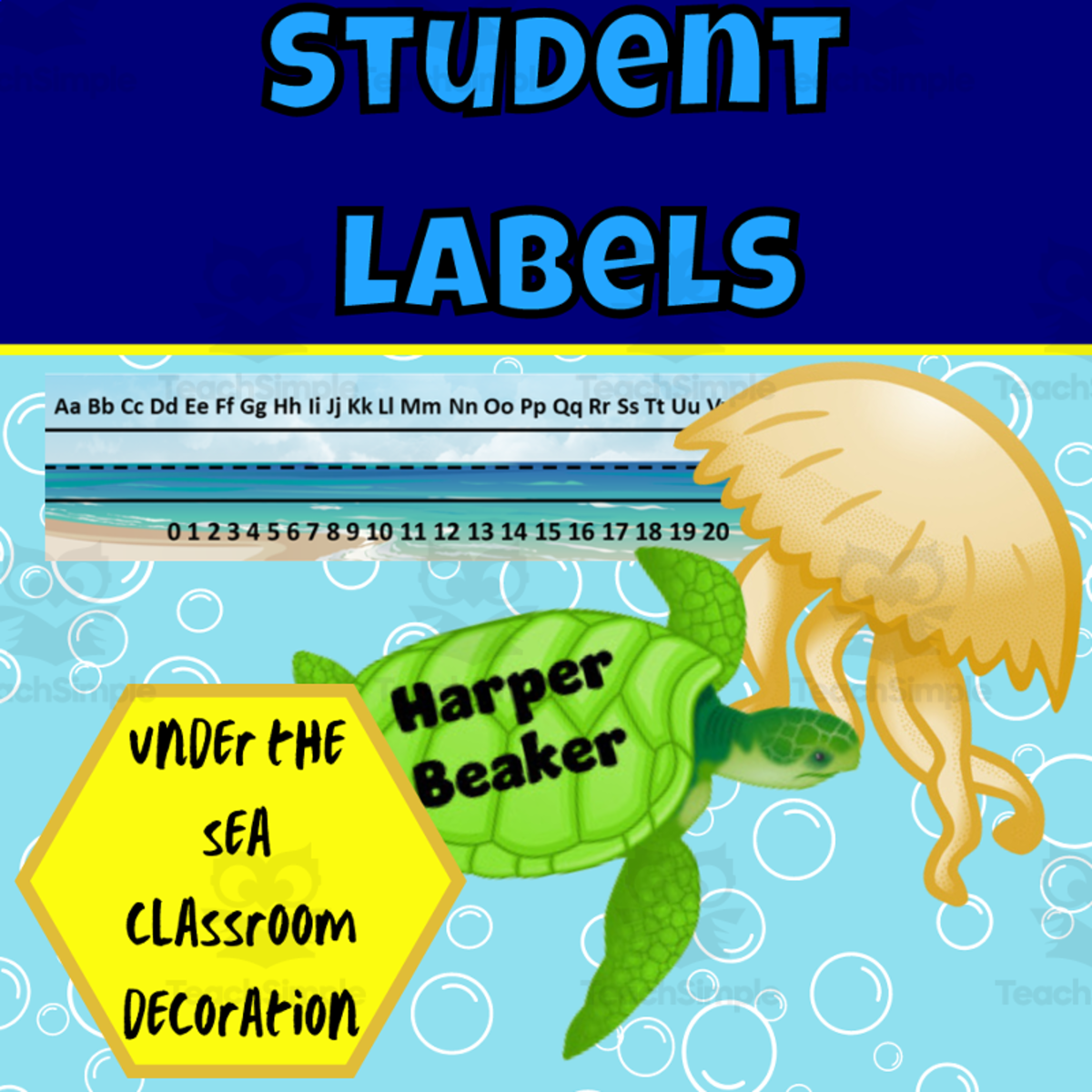 An educational teaching resource from Ezee 101 entitled Under the sea student labels downloadable at Teach Simple.