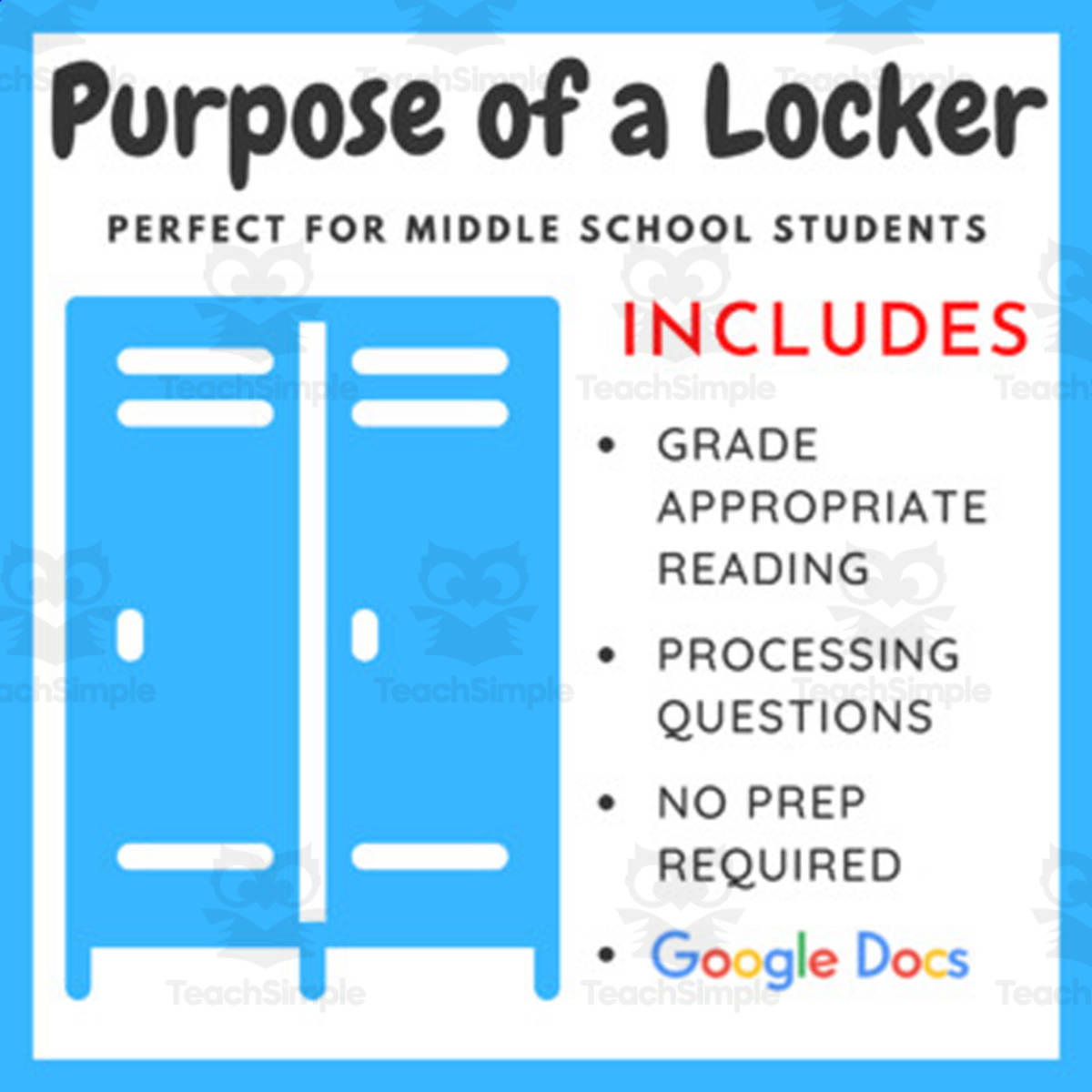 An educational teaching resource from EduPal Learning entitled Understand the Purpose of a Locker (Middle School) downloadable at Teach Simple.