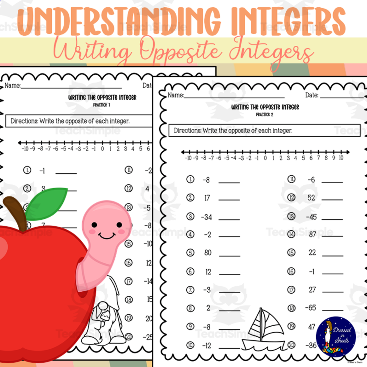 An educational teaching resource from Soumara Siddiqui entitled Understanding Integers: Writing Opposite Integers downloadable at Teach Simple.