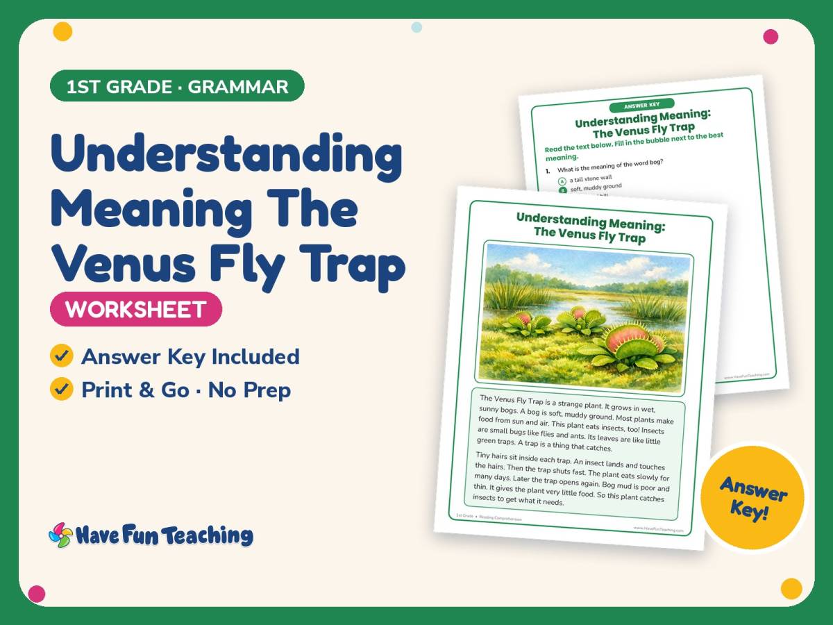Understanding Meaning The Venus Fly Trap Worksheet – 1st Grade preview