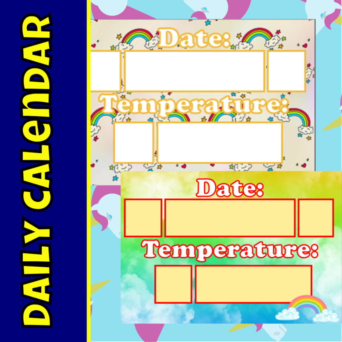 An educational teaching resource from Ezee 101 entitled Unicorn classroom decoration daily calendar downloadable at Teach Simple.