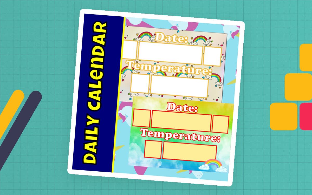 An educational teaching resource from Ezee 101 entitled Unicorn classroom decoration daily calendar downloadable at Teach Simple.