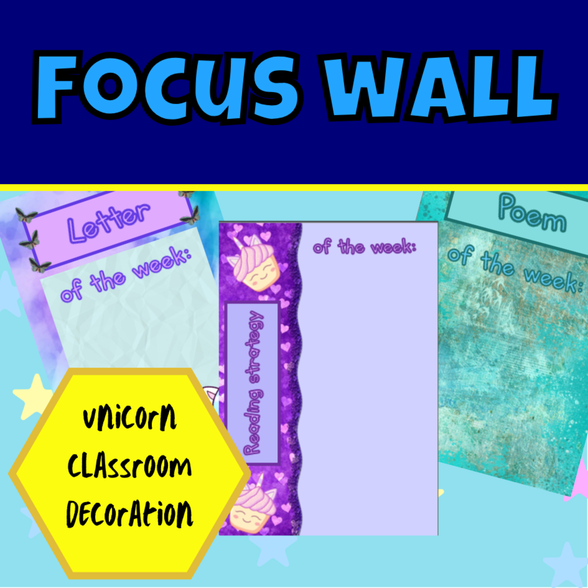 An educational teaching resource from Ezee 101 entitled Unicorn classroom decoration focus wall downloadable at Teach Simple.
