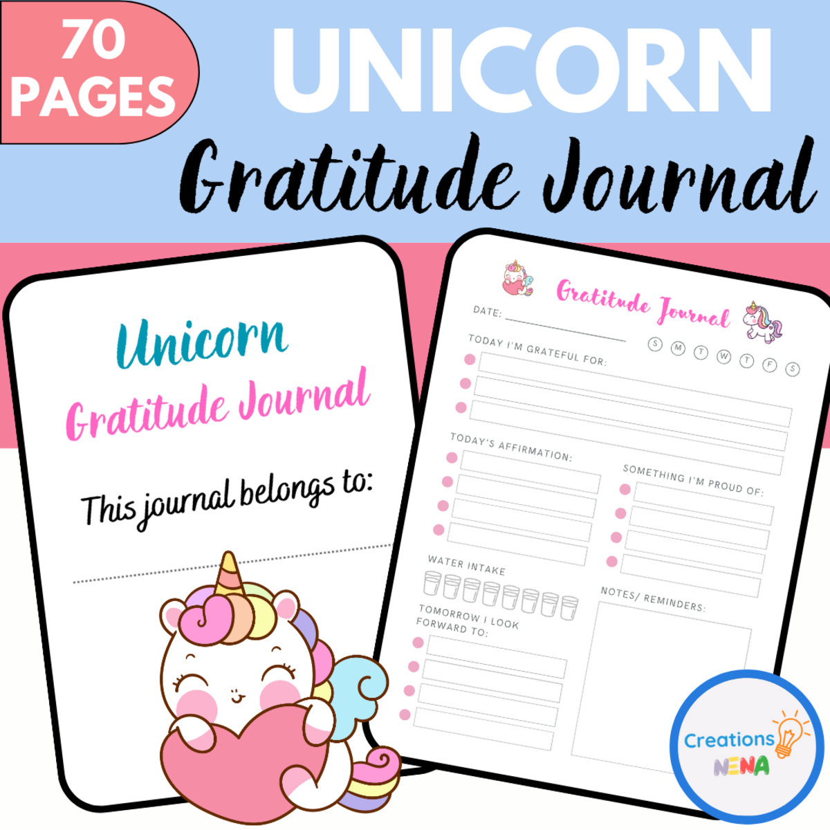 An educational teaching resource from Nena Creations entitled Unicorn Gratitude Journal. downloadable at Teach Simple.