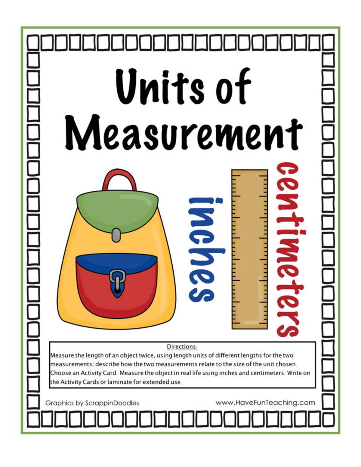 An educational teaching resource from Have Fun Teaching entitled Units of Measurement Inches Centimeters Activity downloadable at Teach Simple.