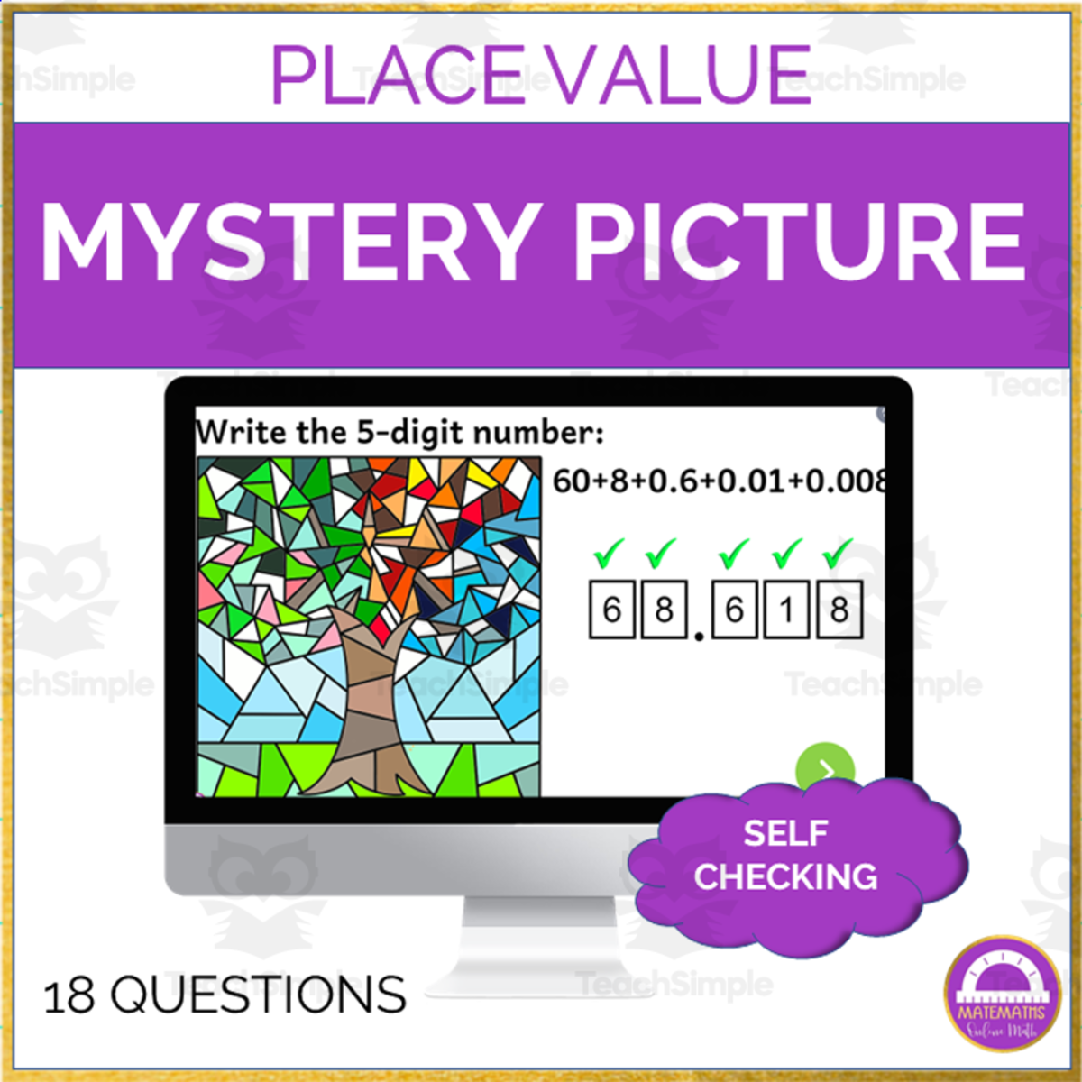 An educational teaching resource from Matemaths entitled Unlocking Decimal Place Value: Math Mystery Picture Adventure downloadable at Teach Simple.