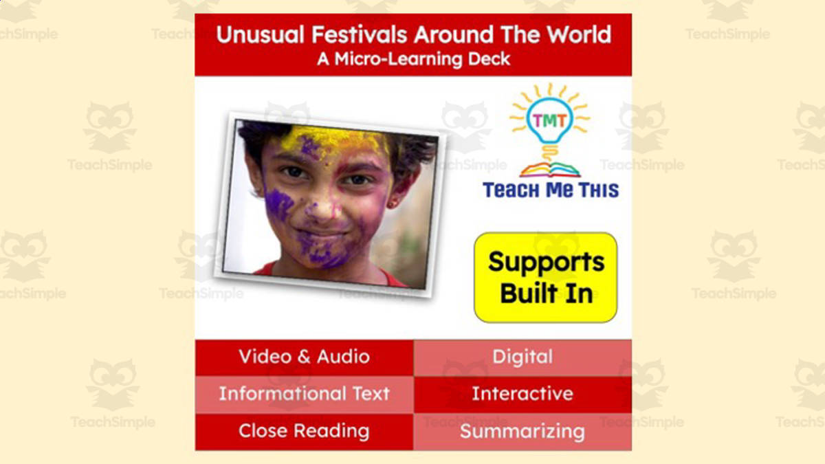 An educational teaching resource from Teach Me This entitled Unusual Festivals Around the World: A Micro-Learning Deck | Reading Activities downloadable at Teach Simple.