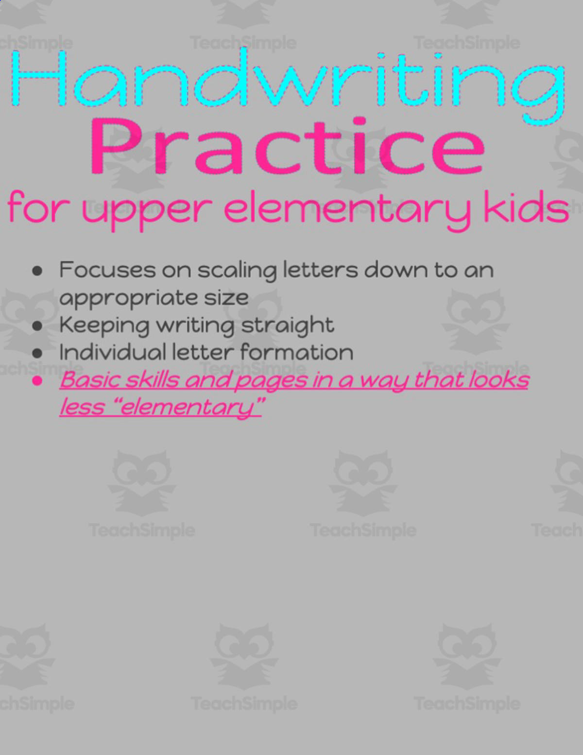 An educational teaching resource from Hey Teacher Shoppe entitled Upper Elementary Handwriting Practice downloadable at Teach Simple.