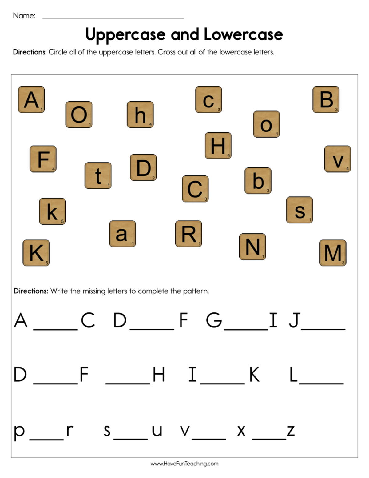 An educational teaching resource from Have Fun Teaching entitled Uppercase and Lowercase Worksheet downloadable at Teach Simple.