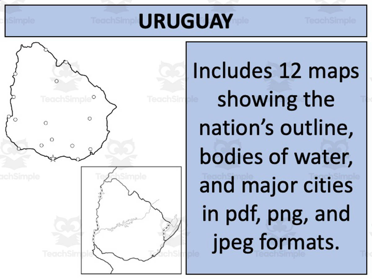 An educational teaching resource from Mr Gray History entitled Uruguay Map Resources downloadable at Teach Simple.