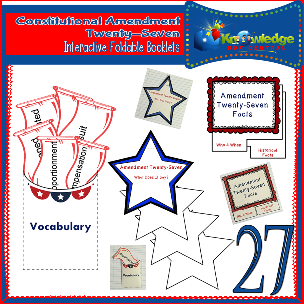 An educational teaching resource from Knowledge Box Central entitled U.S. Constitutional Amendment Twenty-Seven Interactive Foldable Booklets - EBOOK downloadable at Teach Simple.
