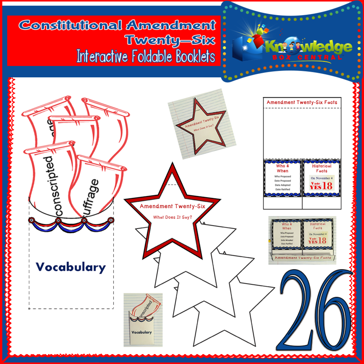 An educational teaching resource from Knowledge Box Central entitled U.S. Constitutional Amendment Twenty-Six Interactive Foldable Booklets - EBOOK downloadable at Teach Simple.