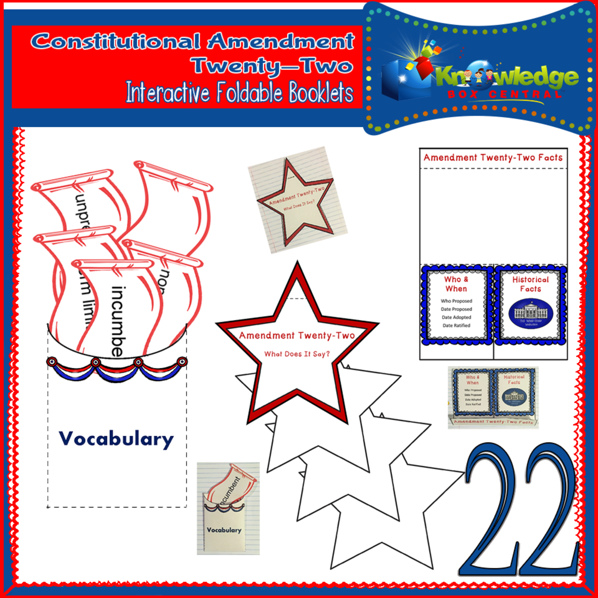 An educational teaching resource from Knowledge Box Central entitled U.S. Constitutional Amendment Twenty-Two Interactive Foldable Booklets - EBOOK downloadable at Teach Simple.