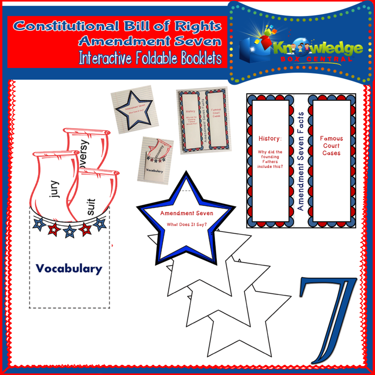 An educational teaching resource from Knowledge Box Central entitled U.S. Constitutional Bill of Rights: Amendment Seven Interactive Foldable Booklets - EBOOK downloadable at Teach Simple.