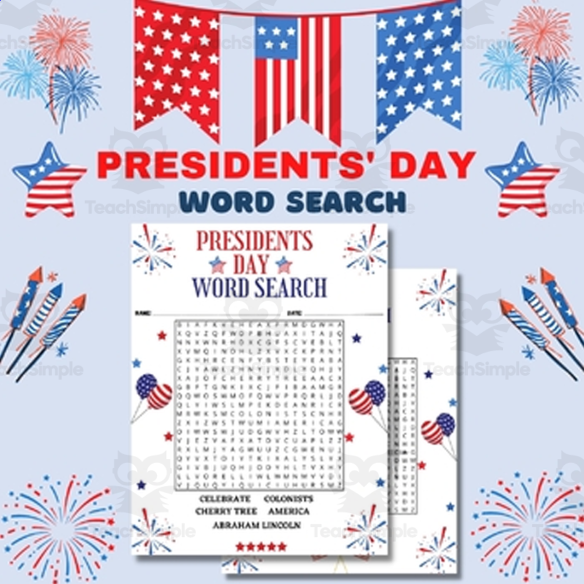 An educational teaching resource from Style Your Classroom entitled US Presidents Day Word Search with Answer Key downloadable at Teach Simple.