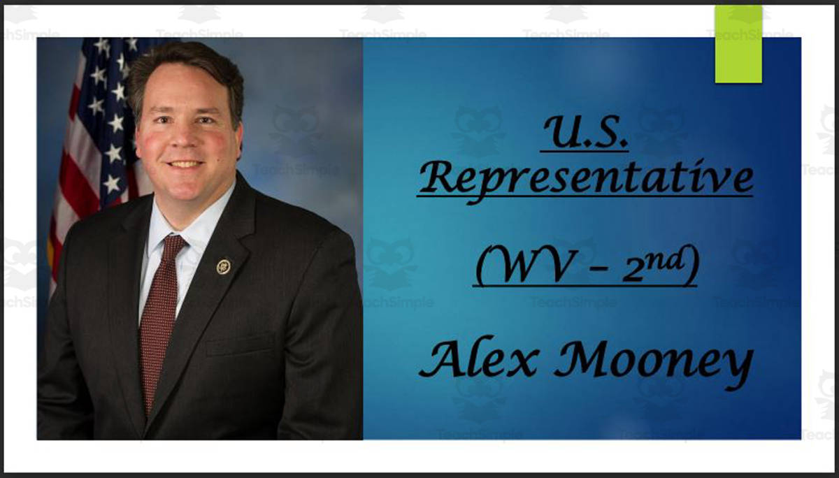 An educational teaching resource from Mr. Matthews Teacher Store entitled U.S. Representative Alex Mooney (WV - 2nd) BIO PPT downloadable at Teach Simple.