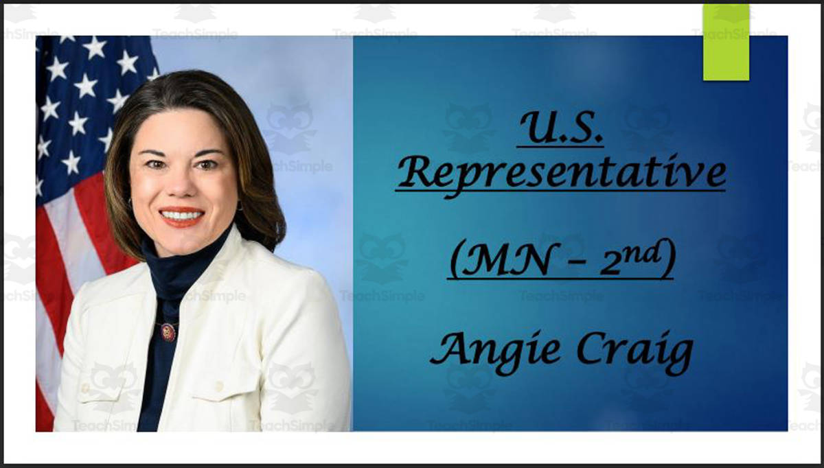 An educational teaching resource from Mr. Matthews Teacher Store entitled U.S. Representative Angie Craig (MN - 2nd) BIO PPT downloadable at Teach Simple.