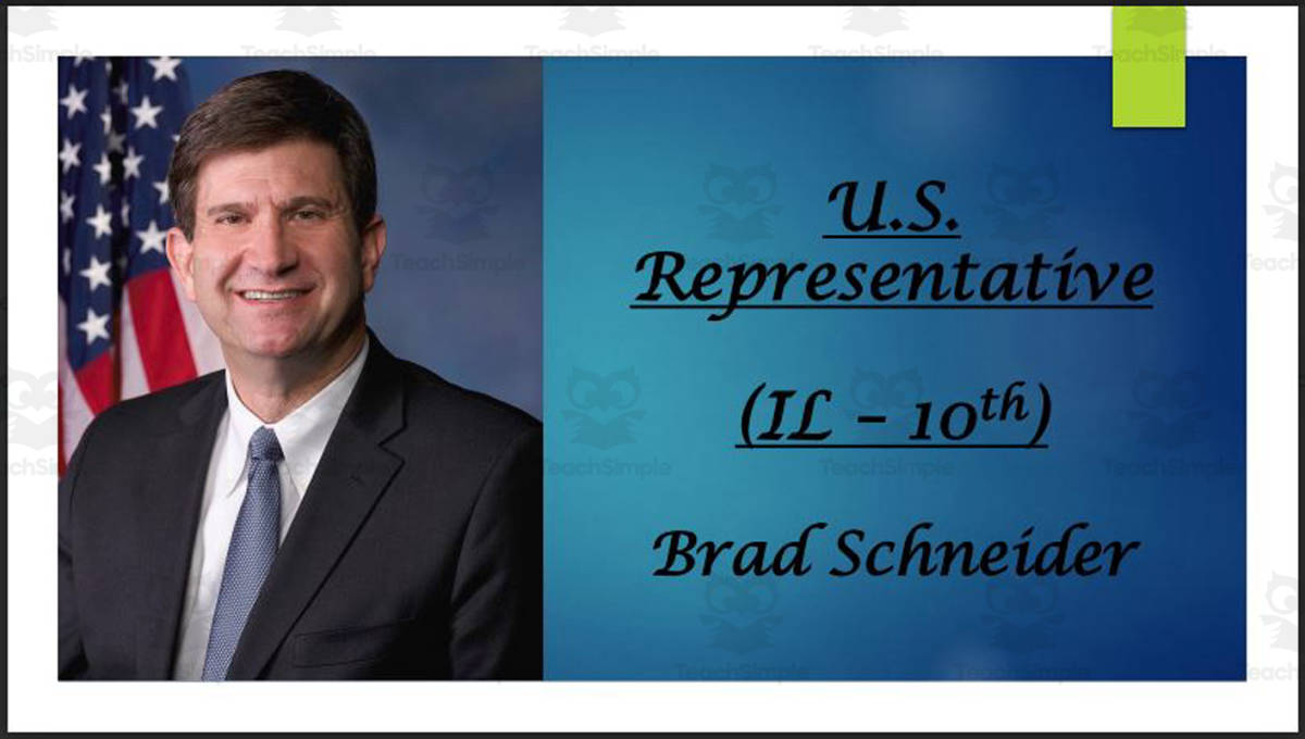 An educational teaching resource from Mr. Matthews Teacher Store entitled U.S. Representative Brad Schneider (IL - 10th) BIO PPT downloadable at Teach Simple.