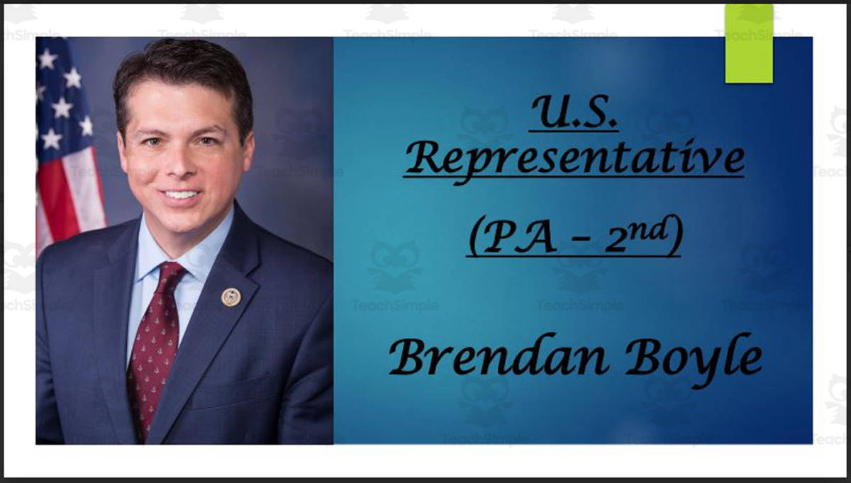 An educational teaching resource from Mr. Matthews Teacher Store entitled U.S. Representative Brendan Boyle (PA - 2nd) BIO PPT downloadable at Teach Simple.
