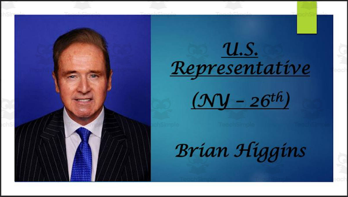 An educational teaching resource from Mr. Matthews Teacher Store entitled U.S. Representative Brian Higgins (NY - 26th) BIO PPT downloadable at Teach Simple.