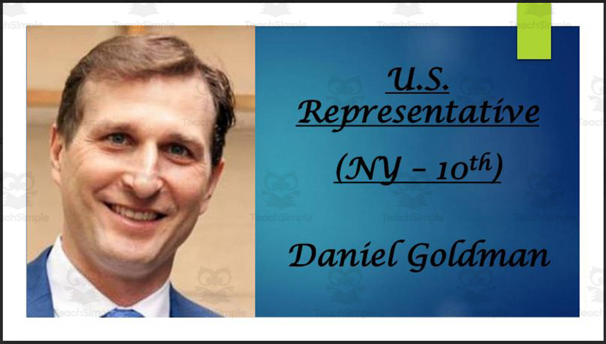 An educational teaching resource from Mr. Matthews Teacher Store entitled U.S. Representative Dan Goldman (NY - 10th) BIO PPT downloadable at Teach Simple.