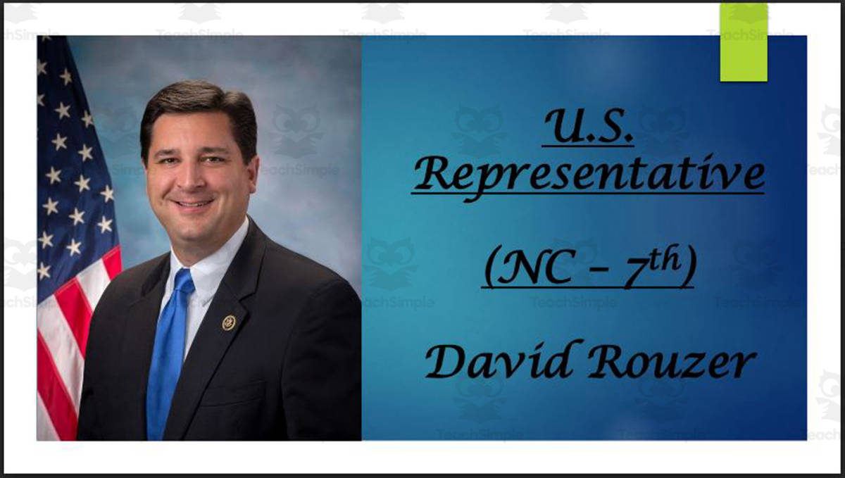An educational teaching resource from Mr. Matthews Teacher Store entitled U.S. Representative David Rouzer (NC - 7th) BIO PPT downloadable at Teach Simple.