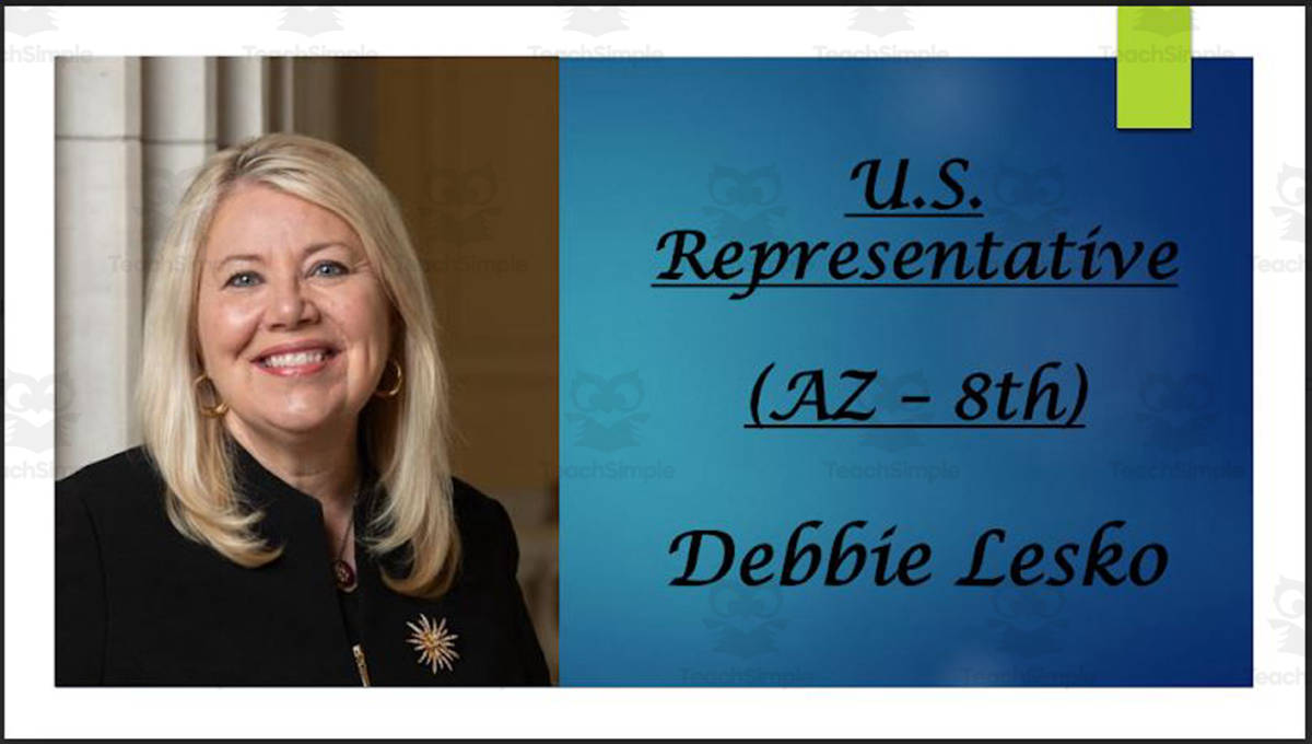 An educational teaching resource from Mr. Matthews Teacher Store entitled U.S. Representative Debbie Lesko (AZ - 8th) BIO PPT downloadable at Teach Simple.
