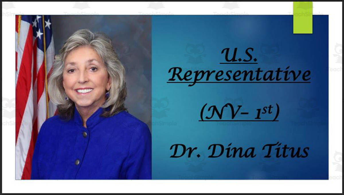 An educational teaching resource from Mr. Matthews Teacher Store entitled U.S. Representative Dr. Dina Titus (NV - 1st) BIO PPT downloadable at Teach Simple.