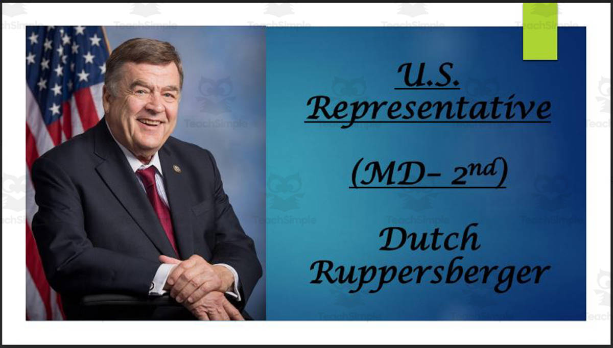 An educational teaching resource from Mr. Matthews Teacher Store entitled U.S. Representative Dutch Ruppersberger (MD - 2nd) Biography PowerPoint downloadable at Teach Simple.