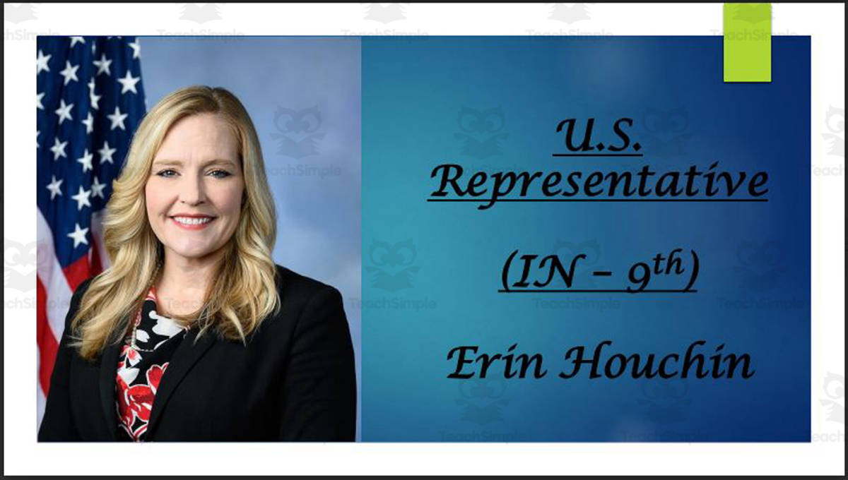 An educational teaching resource from Mr. Matthews Teacher Store entitled U.S. Representative Erin Houchin (IN - 9th) BIO PPT downloadable at Teach Simple.