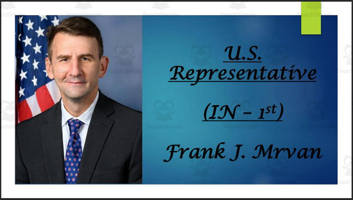 An educational teaching resource from Mr. Matthews Teacher Store entitled U.S. Representative Frank J. Mrvan (IN - 1st) BIO PPT downloadable at Teach Simple.