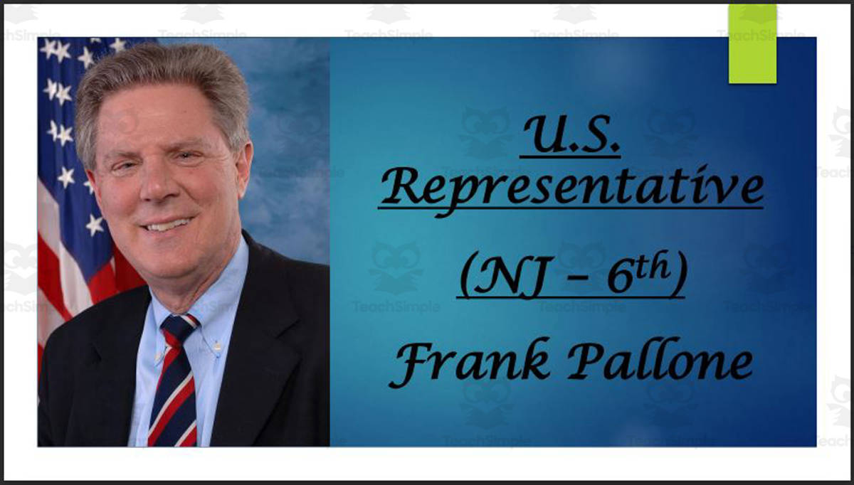An educational teaching resource from Mr. Matthews Teacher Store entitled U.S. Representative Frank Pallone (NJ - 6th) BIO PPT downloadable at Teach Simple.