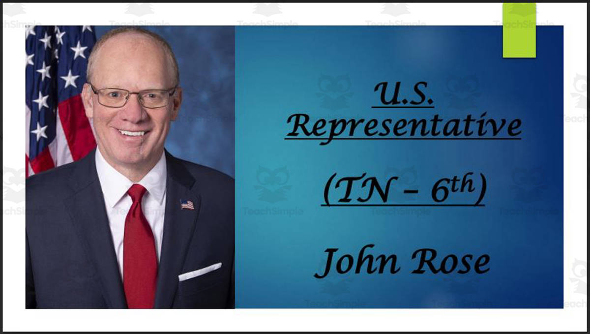 An educational teaching resource from Mr. Matthews Teacher Store entitled U.S. Representative John Rose (TN - 6th) BIO PPT downloadable at Teach Simple.