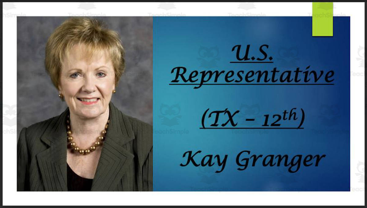 An educational teaching resource from Mr. Matthews Teacher Store entitled U.S. Representative Kay Granger (TX - 12th) BIO PPT downloadable at Teach Simple.