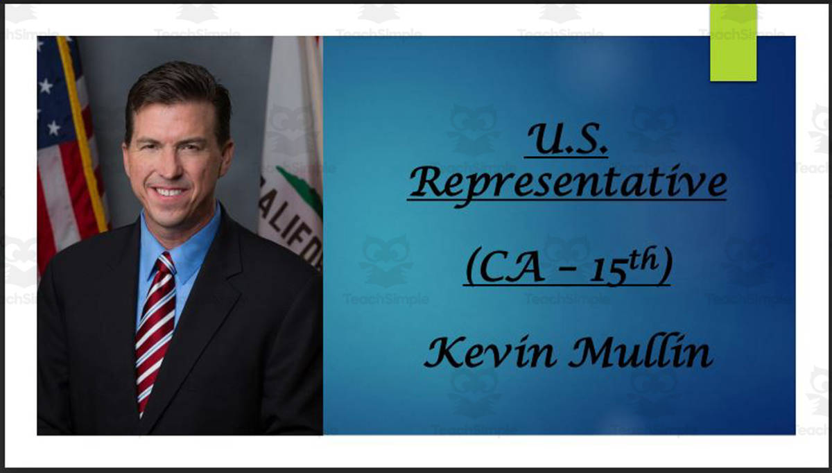 An educational teaching resource from Mr. Matthews Teacher Store entitled U.S. Representative Kevin Mullin (CA - 15th) BIO PPT downloadable at Teach Simple.
