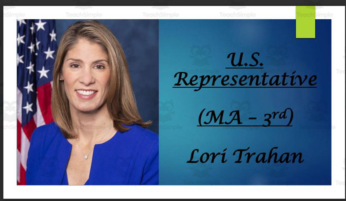 An educational teaching resource from Mr. Matthews Teacher Store entitled U.S. Representative Lori Trahan (MA - 3rd) BIO PPT downloadable at Teach Simple.