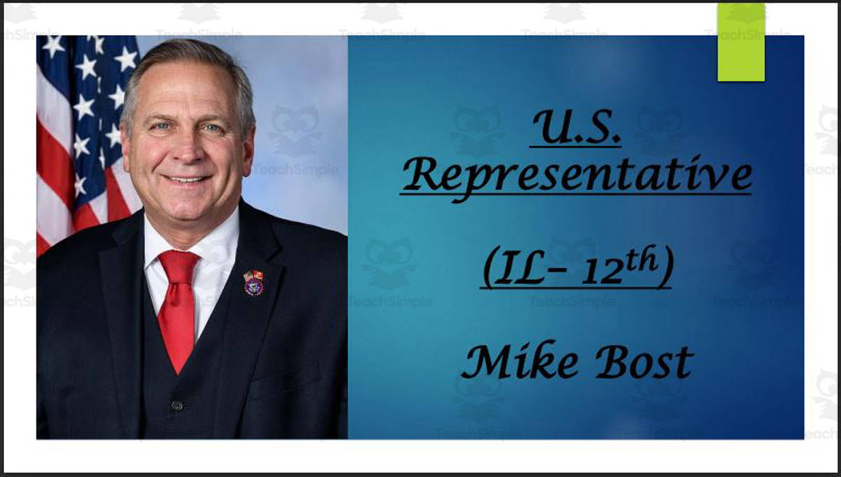 An educational teaching resource from Mr. Matthews Teacher Store entitled U.S. Representative Mike Bost (IL - 12th) BIO PPT downloadable at Teach Simple.