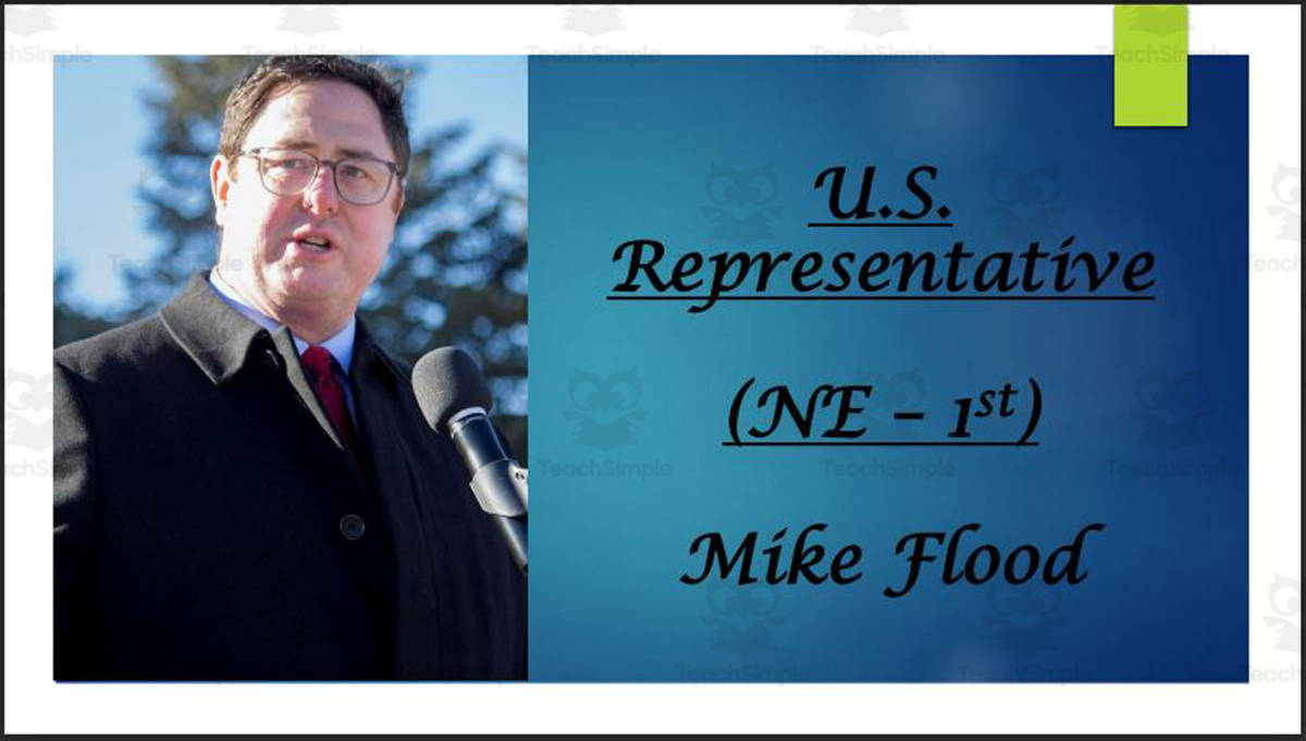 An educational teaching resource from Mr. Matthews Teacher Store entitled U.S. Representative Mike Flood (NE - 1st) BIO PPT downloadable at Teach Simple.
