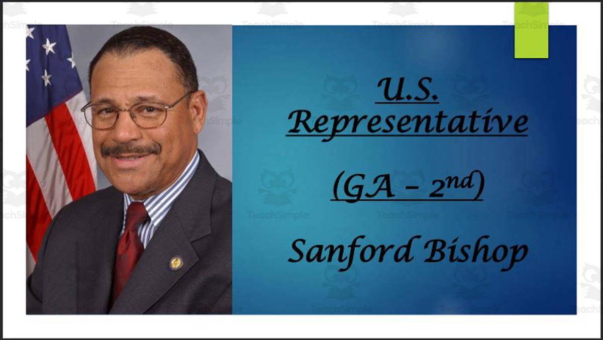 An educational teaching resource from Mr. Matthews Teacher Store entitled U.S. Representative Sanford Bishop (GA - 2nd) BIO PPT downloadable at Teach Simple.