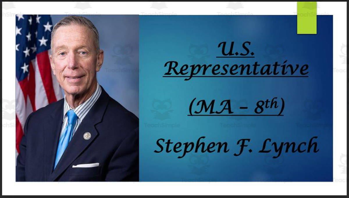 An educational teaching resource from Mr. Matthews Teacher Store entitled U.S. Representative Stephen F. Lynch (MA - 8th) BIO PPT downloadable at Teach Simple.