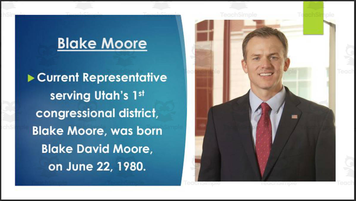 An educational teaching resource from Mr. Matthews Teacher Store entitled U.S. Representatives from Utah (BIO PPT Bundle) downloadable at Teach Simple.