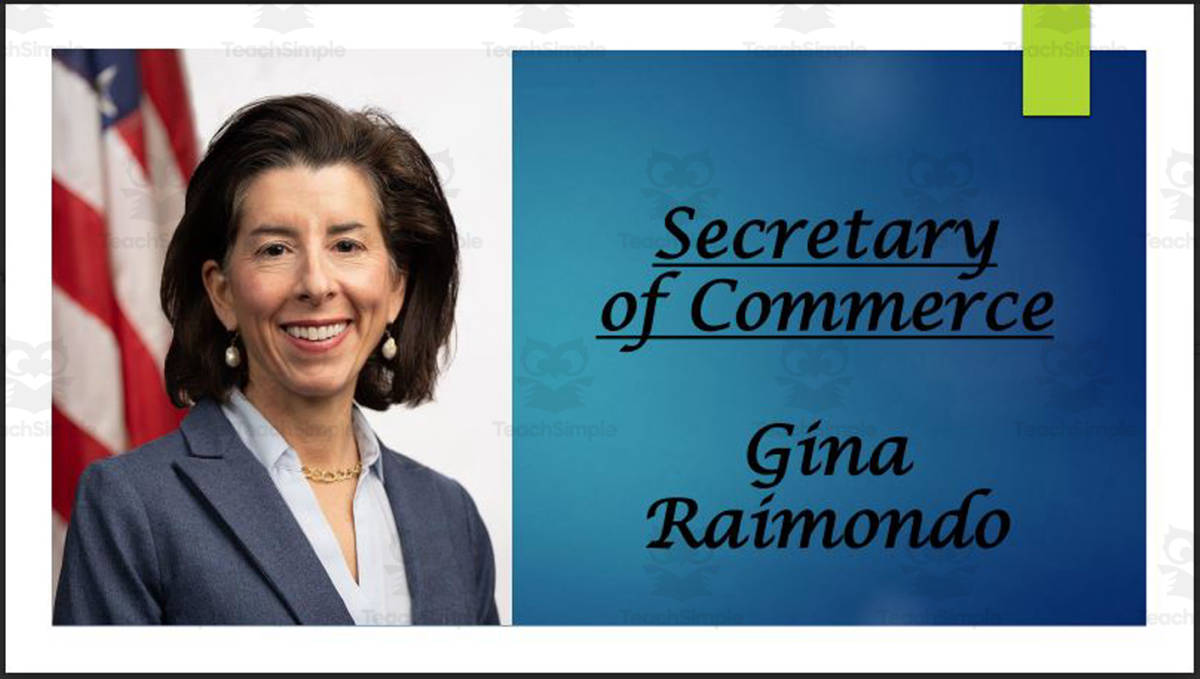 An educational teaching resource from Mr. Matthews Teacher Store entitled U.S. Secretary of Commerce - Gina Raimondo (BIO PPT) downloadable at Teach Simple.