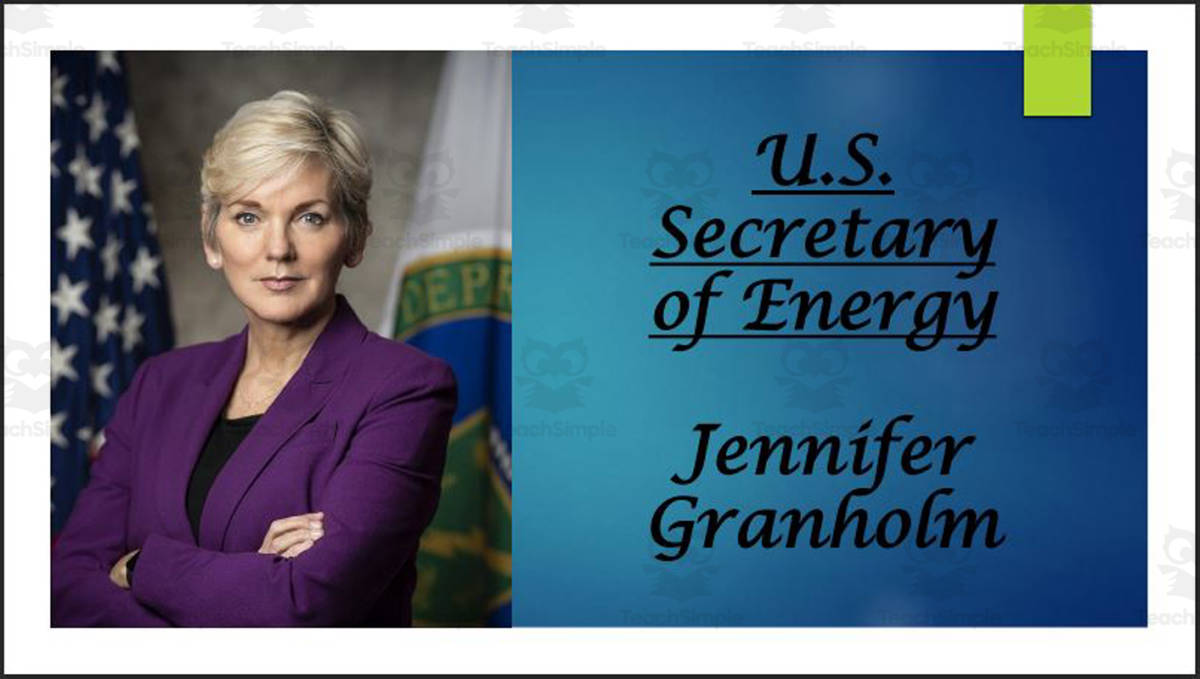 An educational teaching resource from Mr. Matthews Teacher Store entitled U.S. Secretary of Energy - Jennifer Granholm (BIO PPT) downloadable at Teach Simple.