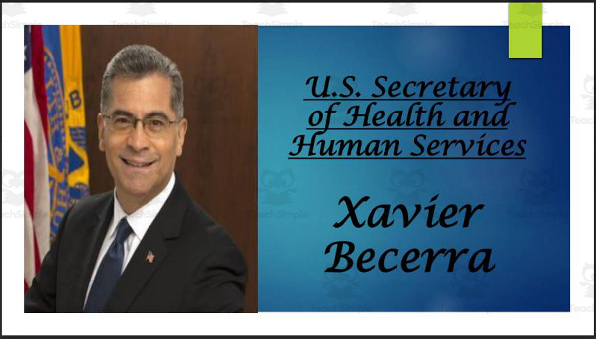 An educational teaching resource from Mr. Matthews Teacher Store entitled U.S. Secretary of Health and Human Services - Xavier Becerra (BIO PPT) downloadable at Teach Simple.
