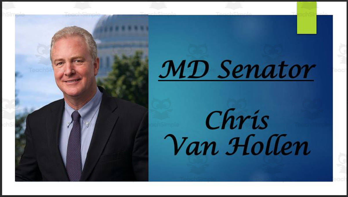 An educational teaching resource from Mr. Matthews Teacher Store entitled U.S. Senator Chris Van Hollen (MD) Biography PowerPoint downloadable at Teach Simple.