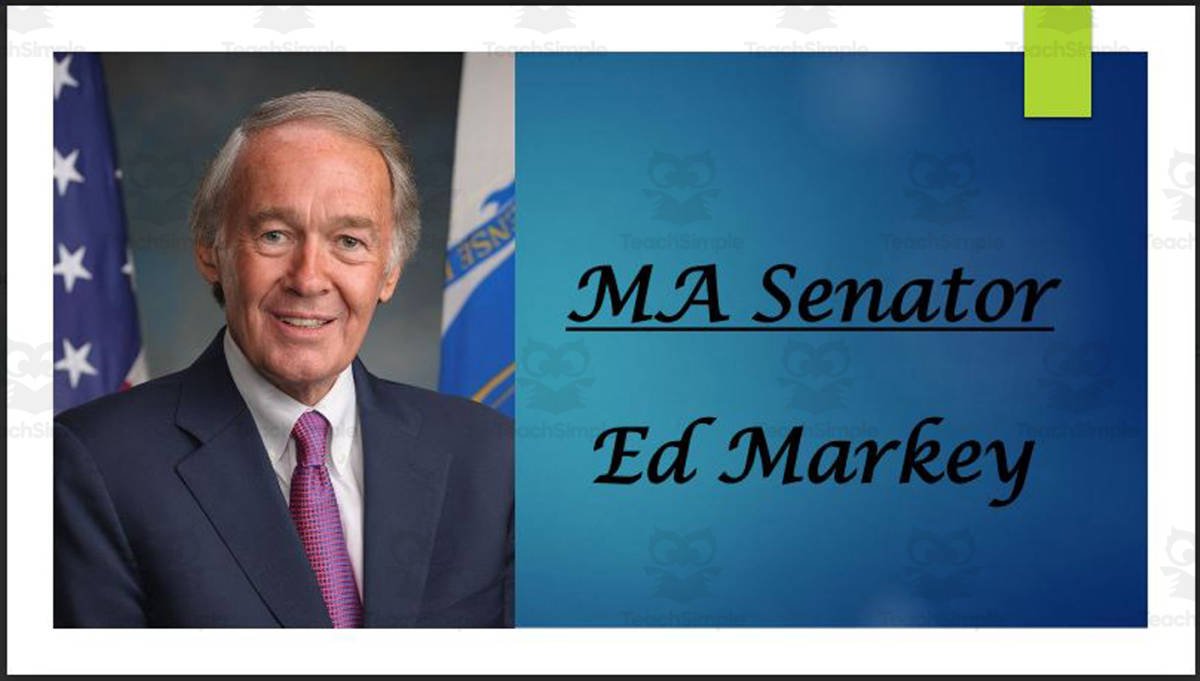 An educational teaching resource from Mr. Matthews Teacher Store entitled U.S. Senator Ed Markey (MA) Biography PowerPoint downloadable at Teach Simple.
